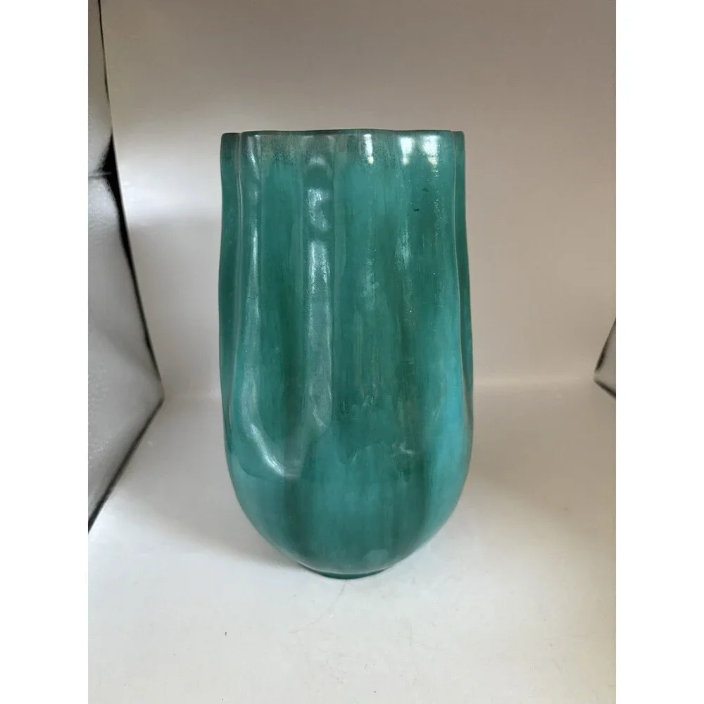 Vintage Marcello Fantoni Italy Green Pottery Vase Modern Mid-Century 9”